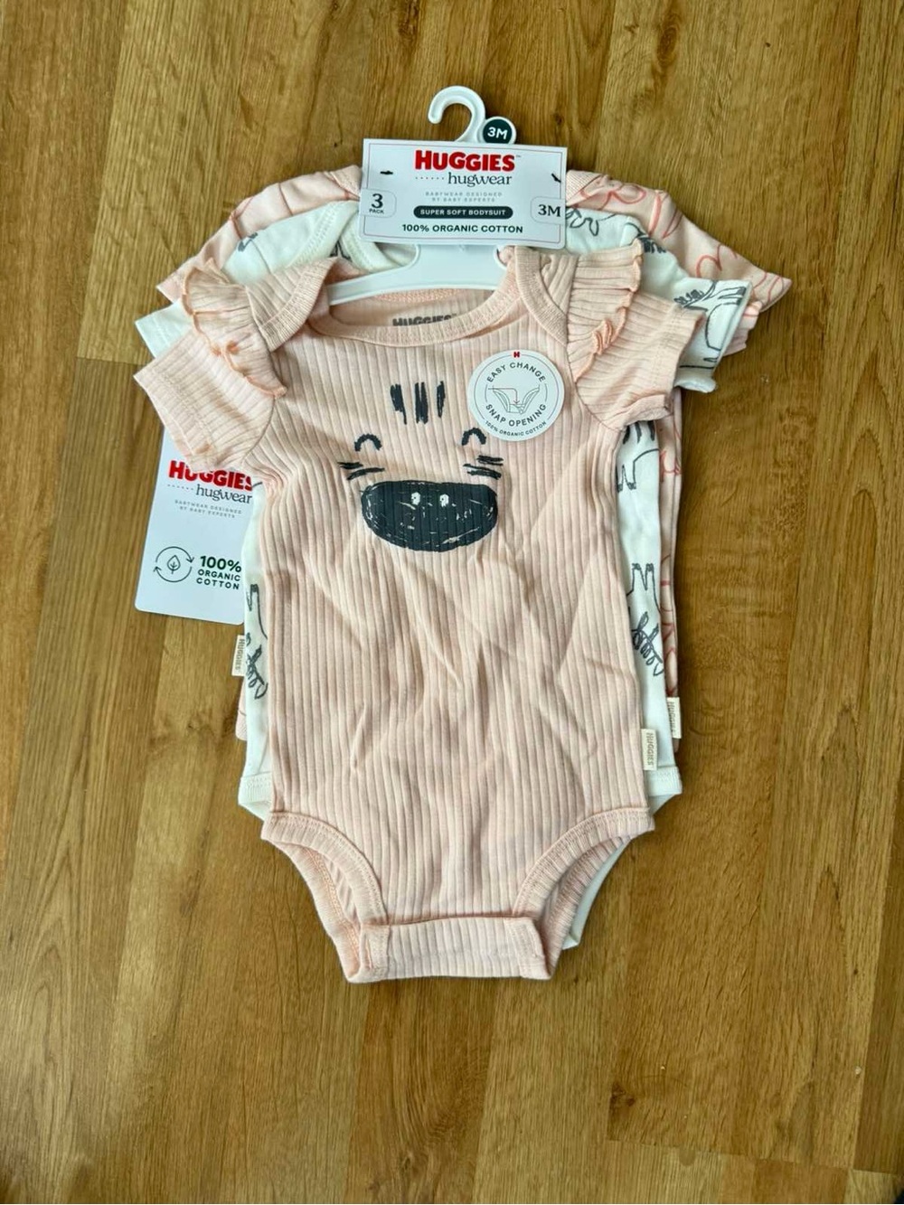 Huggies Baby Girls Pink Organic Cotton Ruffle One-Piece (3-Pack)